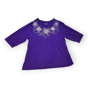 Liz & Me for Catherines Womnes Purple Embellished Star Top Sz 1X 18/20W